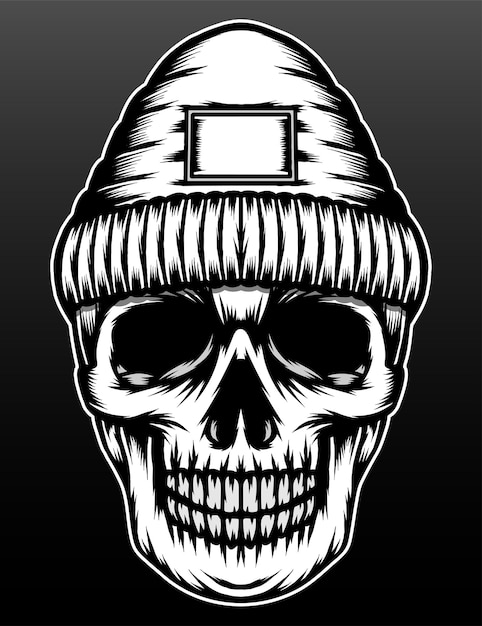 Monochroom schedel rapper hand getekend illustratie ontwerp