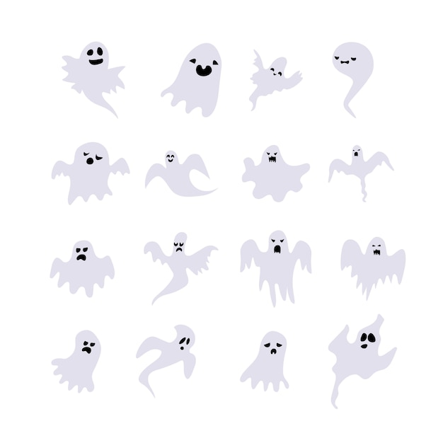 Monochroom spookverschijning spook horror set Ghost schaduw grappig spookblad voor halloween karakter