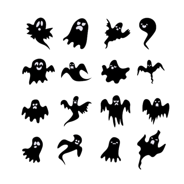 Monochroom spookverschijning spook horror set ghost schaduw grappig spookblad voor halloween karakter