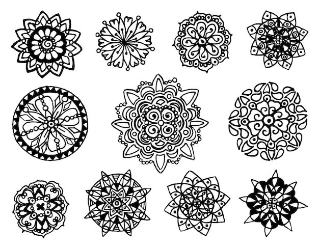 Monochroom zwart-wit cirkel mandala doodle set vector