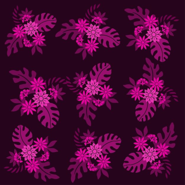 monocrome frowers and leaves seamless background template illustration