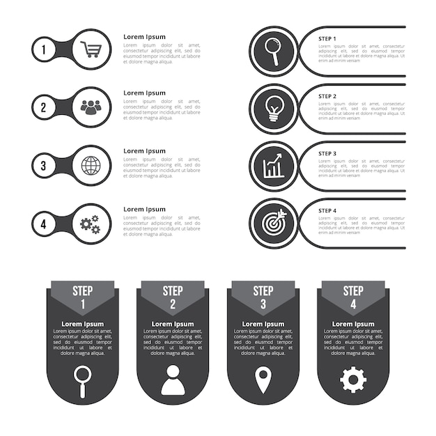 Vector monocrome infographic-elementen