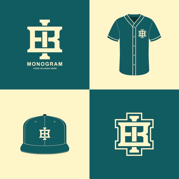 Monogram BI of IB voor voetbal, basketbal, honkbal, kleding op t-shirt en snapback mockup-ontwerp