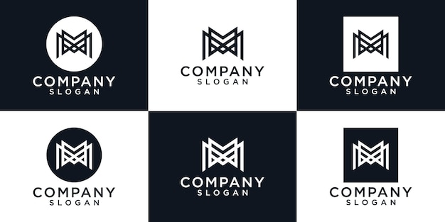 Monogram briefsjabloon m logo. pictogrammen voor zaken als mode, sport, auto