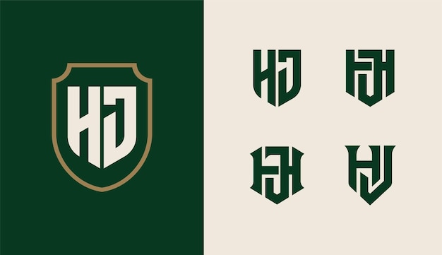 Коллекционная буква монограммы HJ или JH с блокировкой щита в современном стиле подходит для брендовой одежды