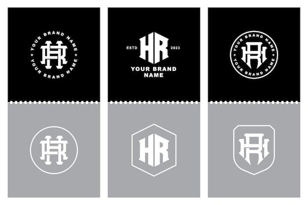 Lettera di raccolta monogramma hr o rh con interlock design di badge in stile moderno per abbigliamento di marca