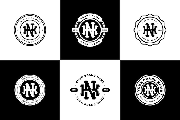 Monogram collection letter kn or nk with interlock style badge design for brand clothing apparel