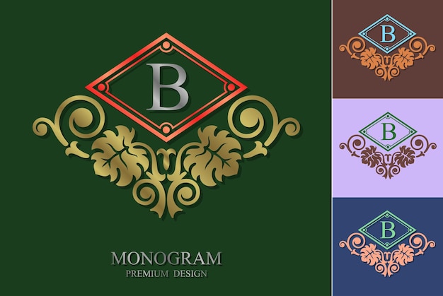 Monogram design elements ornamental frame vintage ornament greeting card vector template retro wedding invitation advertising or other design and place for text