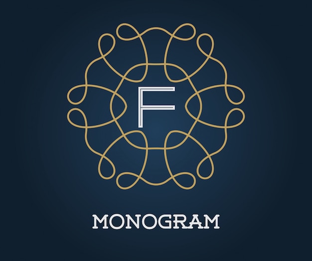 Monogram design template with letter illustration premium elegant quality gold on navy blue