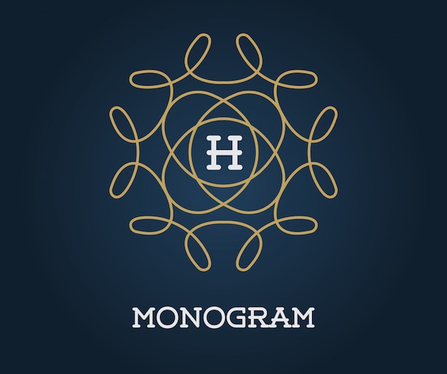Monogram Design Template with Letter  Illustration Premium Elegant Quality Gold on Navy Blue