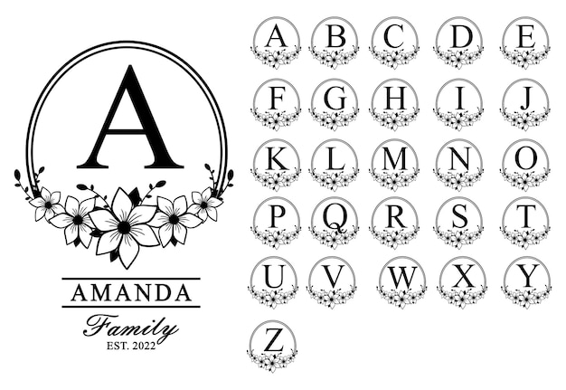 Font monogramma, lettere monogramma, monogramma floreale, alfabeto monogramma, alfabeto floreale,