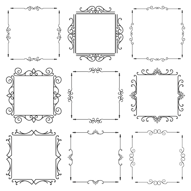 Monogram frame with set vintage swirl illustration