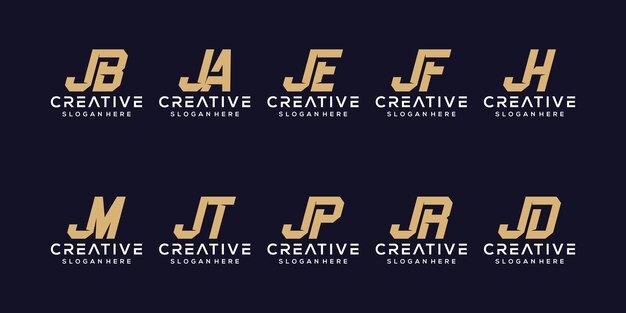 Monogram initial J logo icon set desing for business of fashion sport luxury