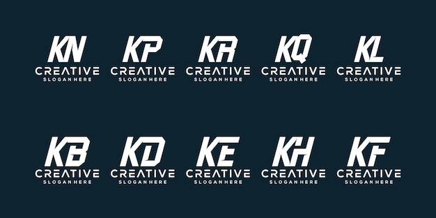 Набор иконок с логотипом Monogram Initial K для бизнеса моды, спорта и роскоши