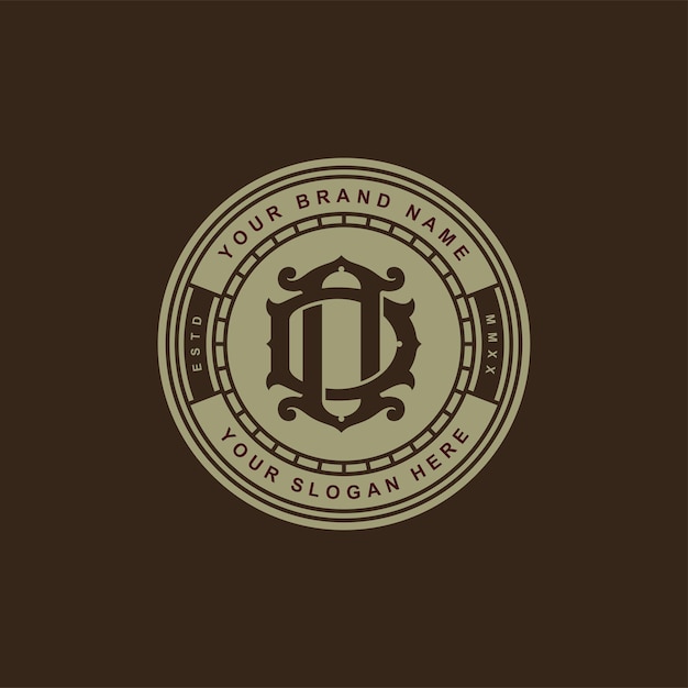 Monogram letter DN or ND with interlock, vintage, classic style, badge design for clothing brand