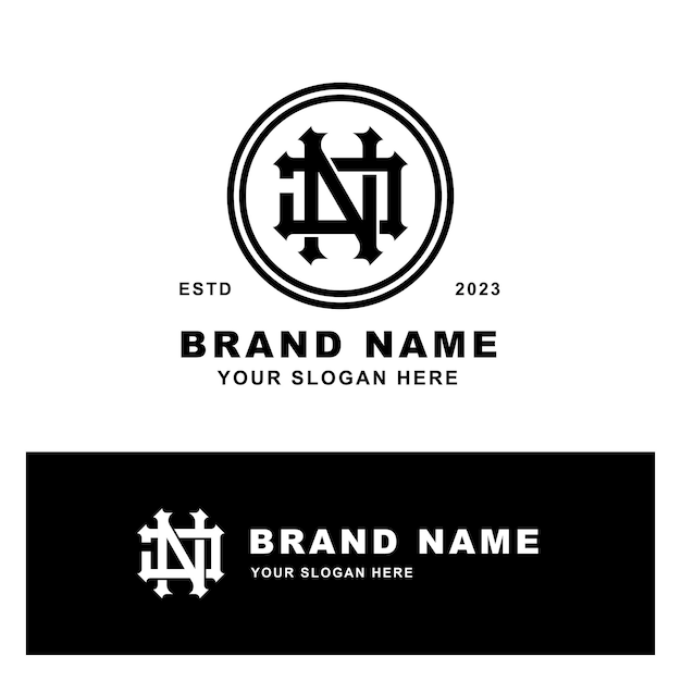 Буква-монограмма JN или NJ с интерлоком в винтажном классическом стиле, подходящая для брендовой одежды.