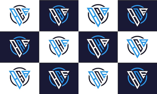 Набор логотипов с монограммой в форме треугольника премиум векторный шаблон