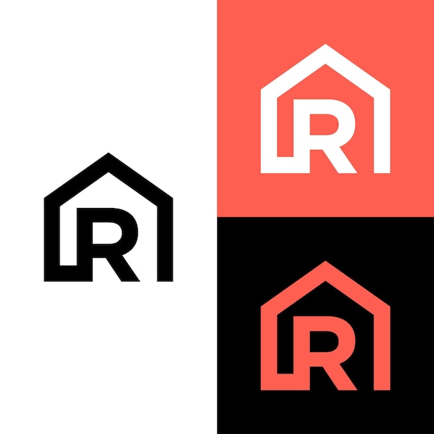 Monogram letter R with real estate logo design vector