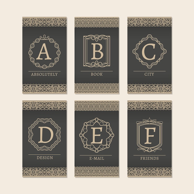 Monogram letters a to f cards