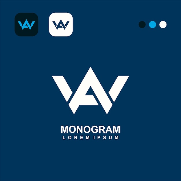 Вектор Монограмма логотипа aw синий цвет