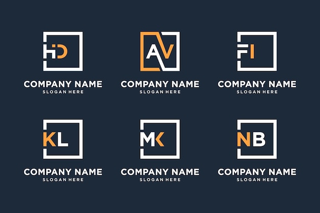 Monogram logo design collection with square symbols.