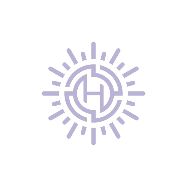 H文字の太陽の輝きのためのモノグラムロゴデザイン