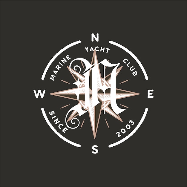 Дизайн логотипа с монограммой Классический морской яхт-клуб с монограммой Стильный значок для Интернета и печати Векторная этикетка на темном фоне