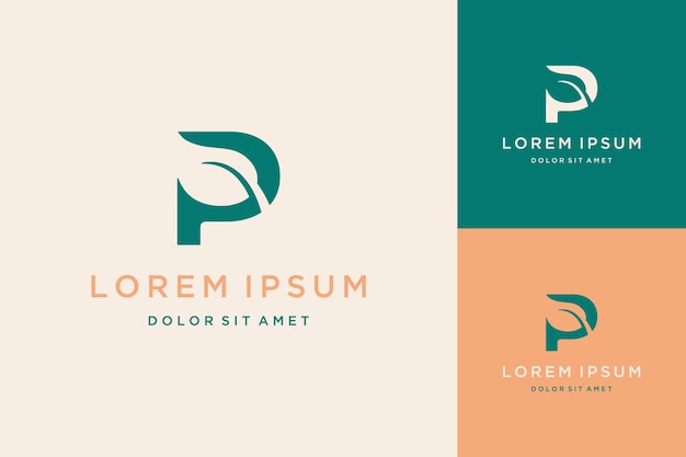 Monogram logo-ontwerp of initialen p met natuurlijke bladeren