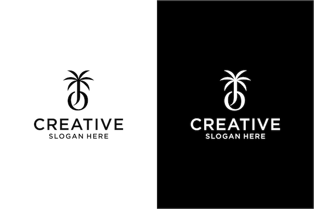 Monogram o j with palm tree Logo design concept