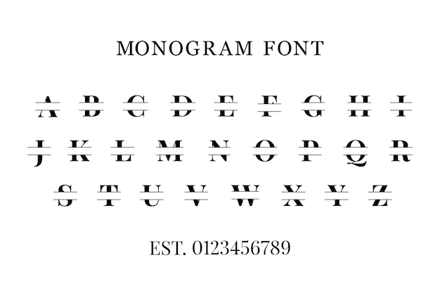 Monogram split font alphabet letters numbers typography lettering modern fonts logo text typeface