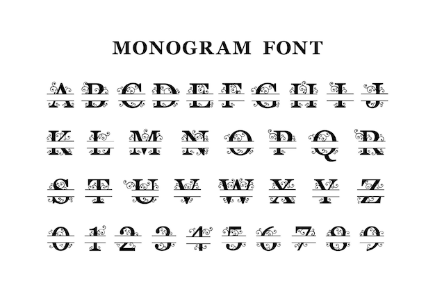 Вектор Монограмма разделенный шрифт алфавит буквы цифры типография надписи современные шрифты логотип текстовый шрифт