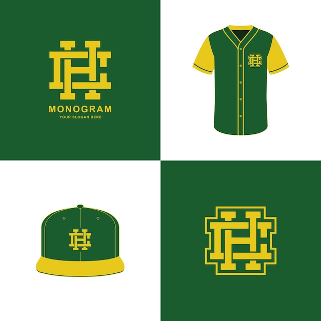 Monogram sport slab initial CH or HC for basketball, baseball on t-shirt and snapback mockup design