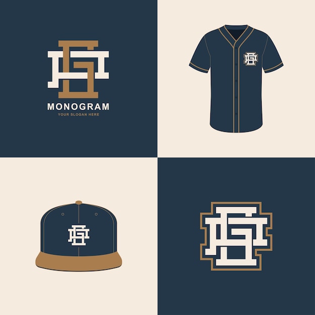 Monogram sport and slab initial GP or PG for clothing apparel on tshirt and snapback mockup design