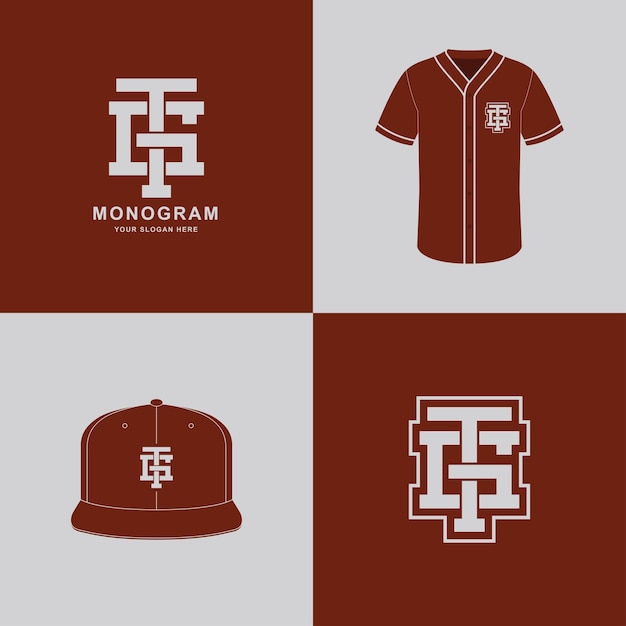 Monogramma sportivo e lastra iniziale gt o tg per abbigliamento su tshirt e design mockup snapback