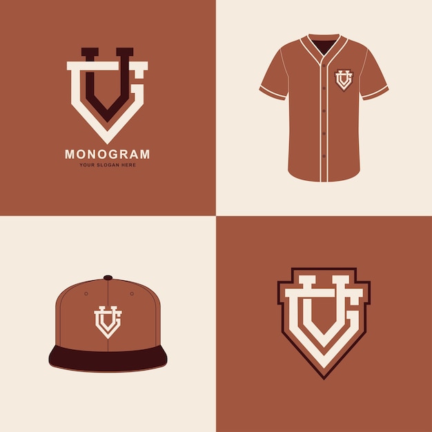 Vector monogram sport and slab initial gv or vg for clothing apparel on tshirt and snapback mockup design