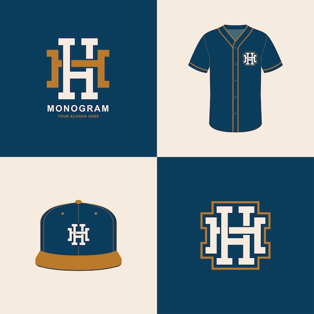 Monogramma sportivo e lastra iniziale h o hh per abbigliamento su tshirt e design mockup snapback