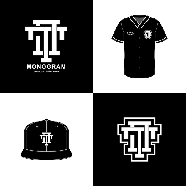 Premium Vector  Monogram sport and slab initial jt or tj for clothing  apparel on tshirt and snapback mockup design