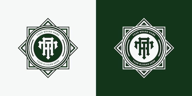 Vector monogram at or ta with geometric badge logo