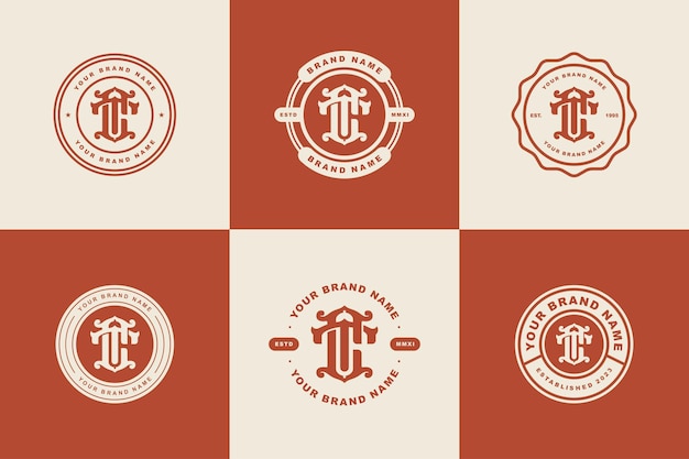 Monogram verzamelbrief CT of TC met interlock, vintage, klassieke stijl, badge-ontwerp voor merk
