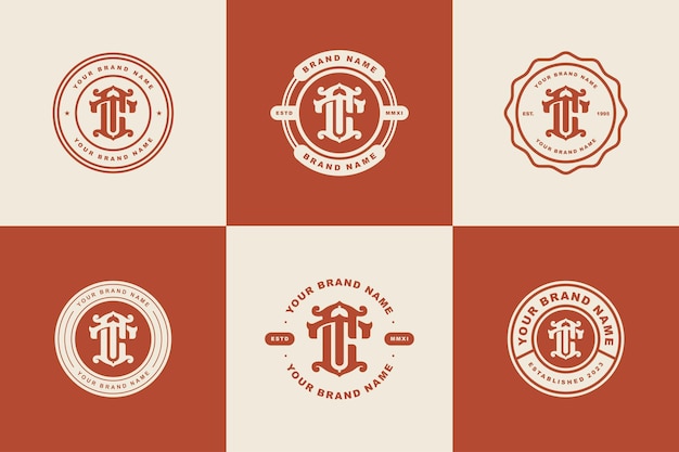 Monogram verzamelbrief ct of tc met interlock, vintage, klassieke stijl, badge-ontwerp voor merk