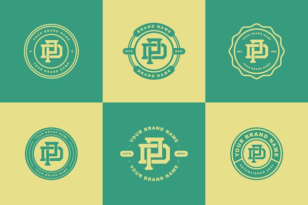 Monogram verzamelbrief DP of PD met interlock-stijl, badge-ontwerp voor merk, kleding, kleding
