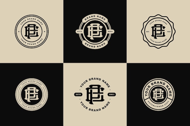 Monogram verzamelbrief EP of PE met badge-ontwerp in interlock-stijl voor merkkleding