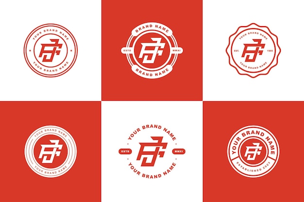 Monogram verzamelbrief FJ of JF met badge-ontwerp in interlock-stijl voor merkkleding