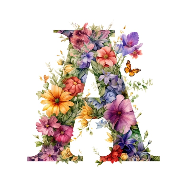 Vector monogram a watercolor in classic style botanical poster creative alphabet abstract flowers backgroun