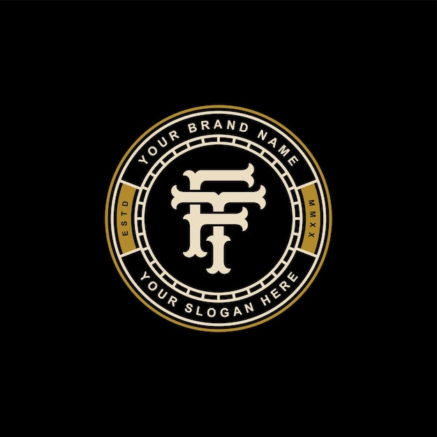 Monogramletter FT of TF met interlock vintage badge-ontwerp in klassieke stijl voor kledingmerk