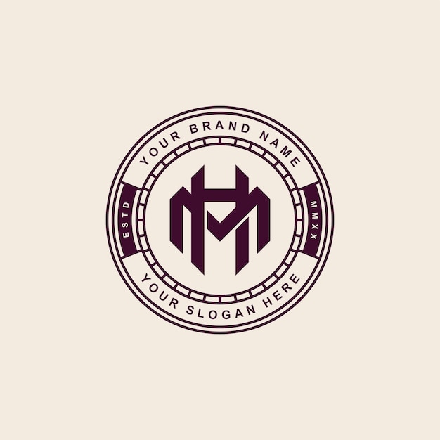 Monogramletter HM of MH met badge-ontwerp in interlock-stijl voor merkkleding kleding streetwear