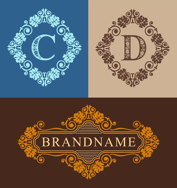 Monogramletters c en d en salligrafisch ontwerp merknaam luxe vintage designelementen decoraties elegante koninklijke lijnen vectorillustratie