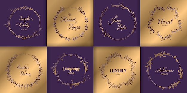 Vector monograms and floral wreath, luxury design set