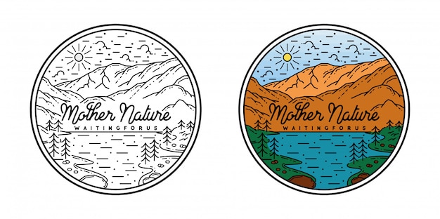 monoline badge design, mother nature