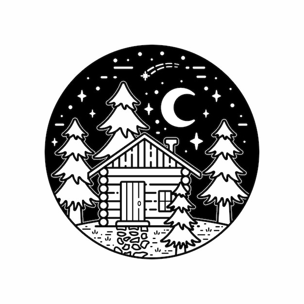 Vector monoline badge design wooden house